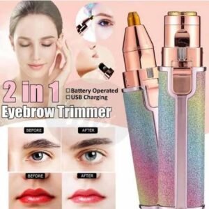 2-in-1 Flawless Eyebrow Trimmer For Women - USB Rechargeable Upper Lips Hair Remover Machine with Cleaning Brush & Charging Wire